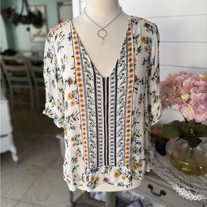 Lucky Brand Multicolor Floral V-Neck Blouse
